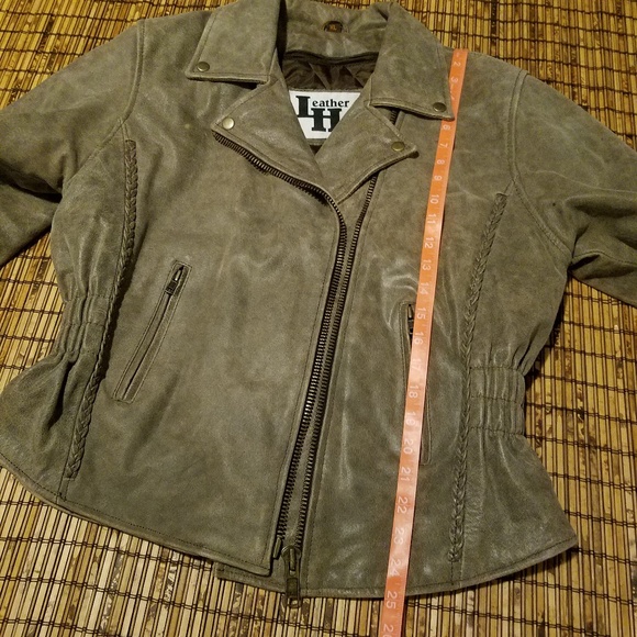 Leather biker jacket tan cream zip-out liner vintage XL - Picture 6 of 8